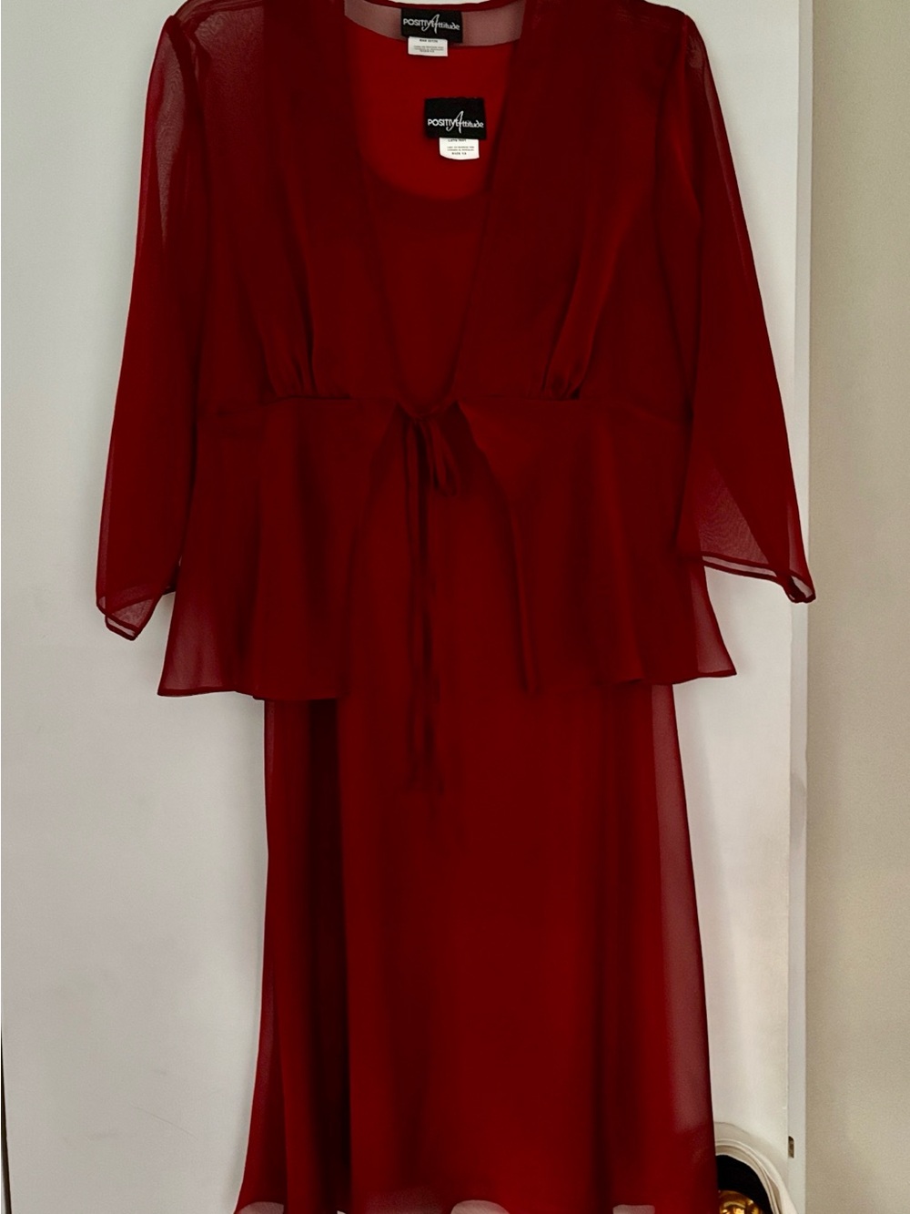 Burgundy Red Sheer Dress-2 Piece Tie Front special occasions size 12 Retro